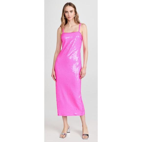 SAYLOR Tuckernuck Barbie Hot Pink Sequin Farren Fitted Sleeveless Midi Dress - Picture 14 of 14